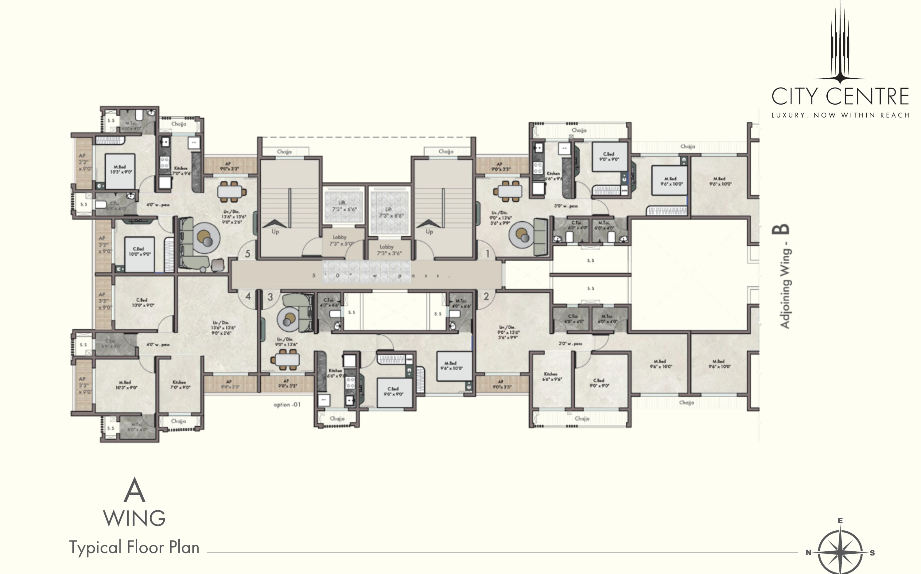 K.K. City Centre A Wing typical residential floor plan