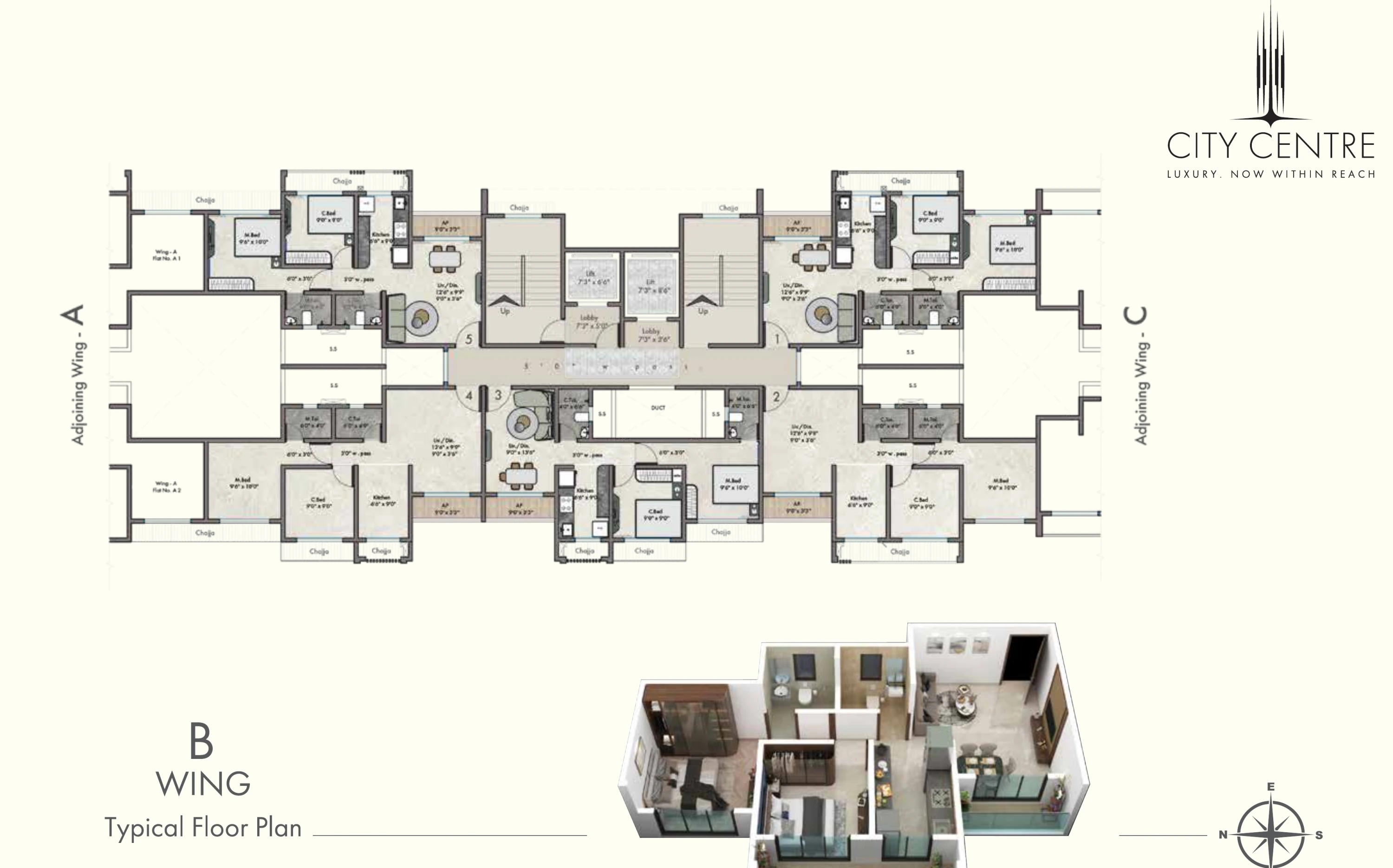 K.K. City Centre B Wing typical residential floor plan