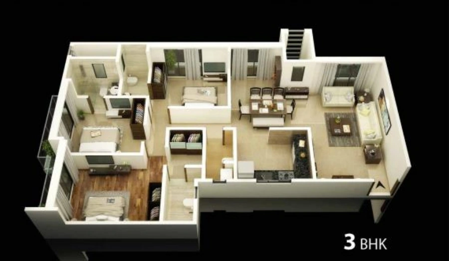Crescent Point-II three bedroom apartment layout illustration
