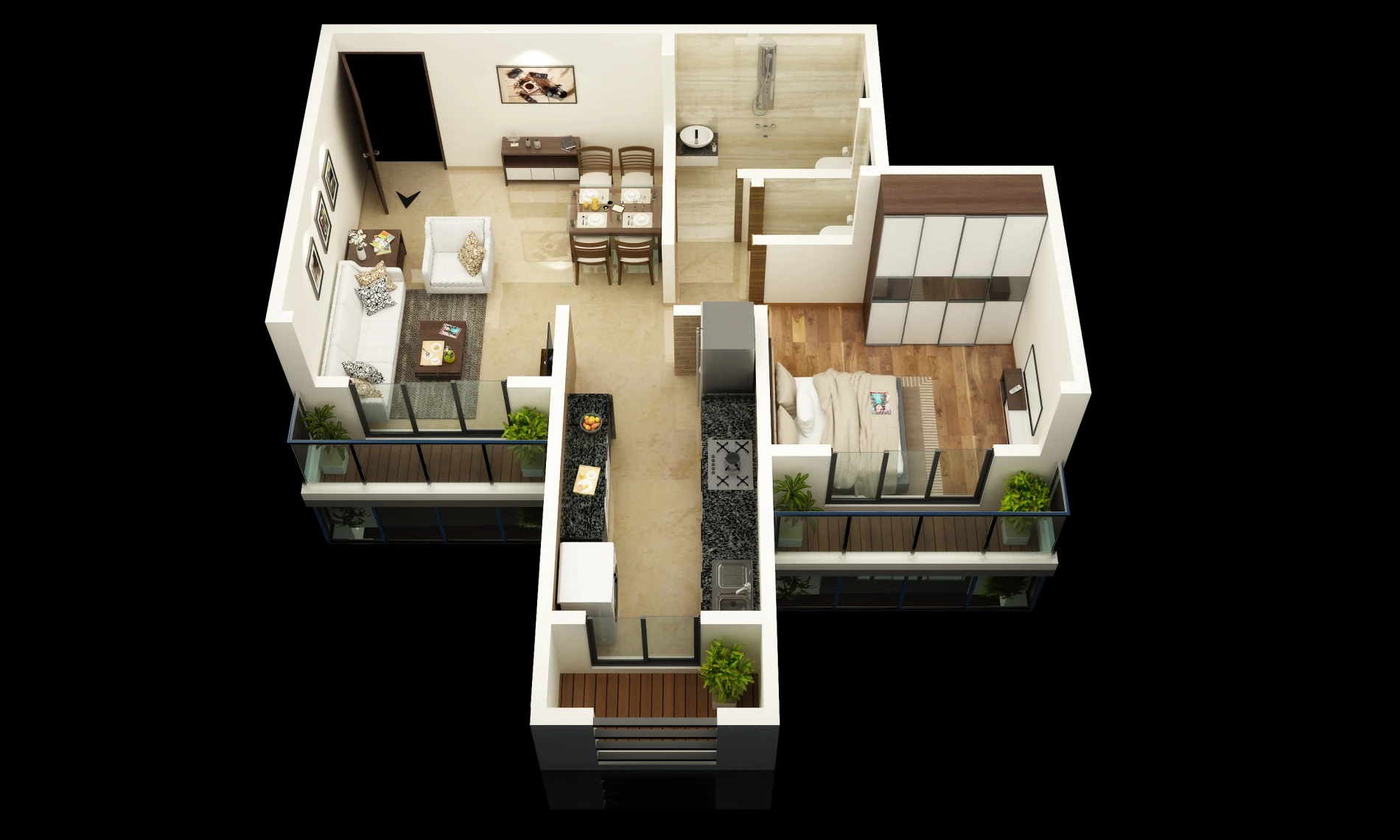 K.K. Park one bedroom apartment layout illustration