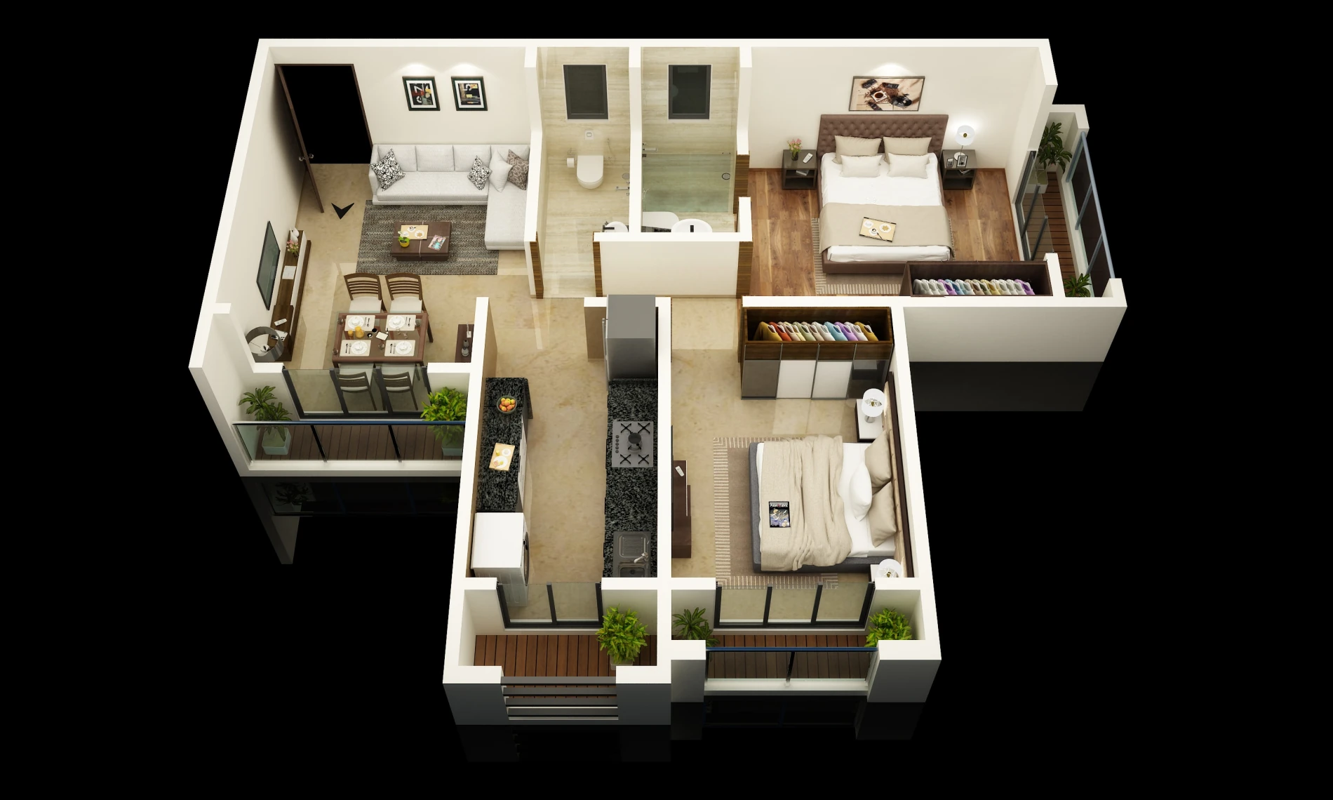 K.K. Park two bedroom apartment layout illustration
